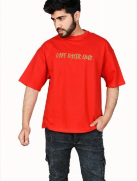 Wottowear Oversized Men’s Printed Cafe Racer Club T-Shirt – 100% Cotton | 240 GSM