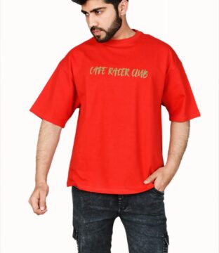 Wottowear Oversized Men’s Printed Cafe Racer Club T-Shirt – 100% Cotton | 240 GSM