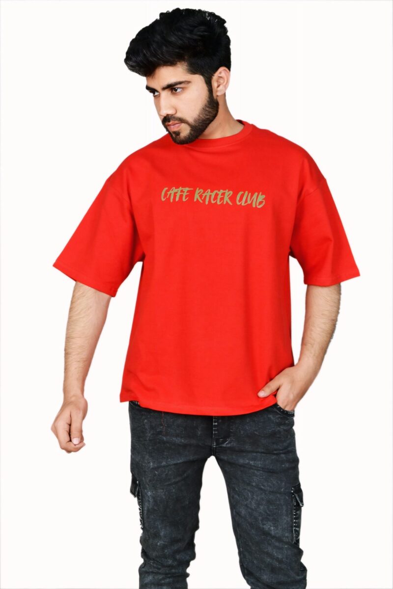 Wottowear Oversized Men’s Printed Cafe Racer Club T-Shirt – 100% Cotton | 240 GSM