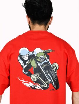Wottowear Oversized Men’s Printed Cafe Racer Club T-Shirt – 100% Cotton | 240 GSM
