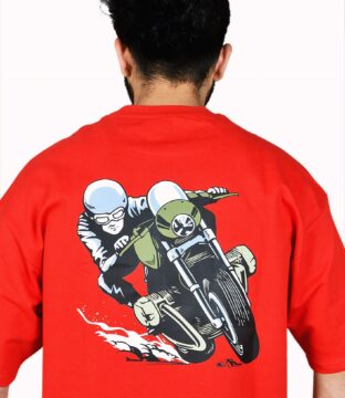 Wottowear Oversized Men’s Printed Cafe Racer Club T-Shirt – 100% Cotton | 240 GSM