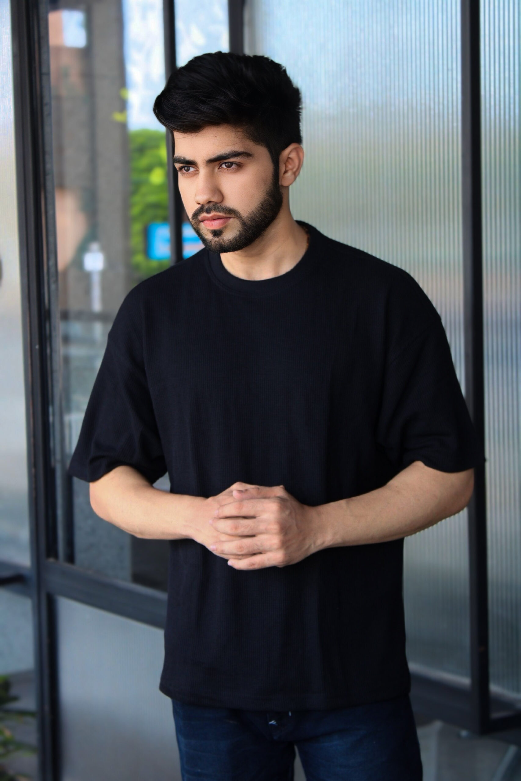 Wottowear Oversized Unisex Waffle T-Shirt – Black & White